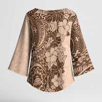 Polynesia Kimono Sleeve Blouse Hibiscus Hawaiian Tribal Tattoo Retro Pink Pastel - Polynesian Pride