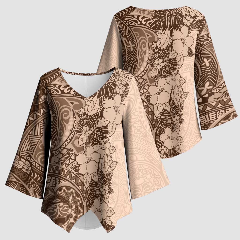 Polynesia Kimono Sleeve Blouse Hibiscus Hawaiian Tribal Tattoo Retro Pink Pastel - Polynesian Pride