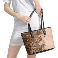 Polynesia Leather Tote Bag Hibiscus and Hawaiian Tribal Tattoo Retro Style Pink Pastel LT9 - Polynesian Pride