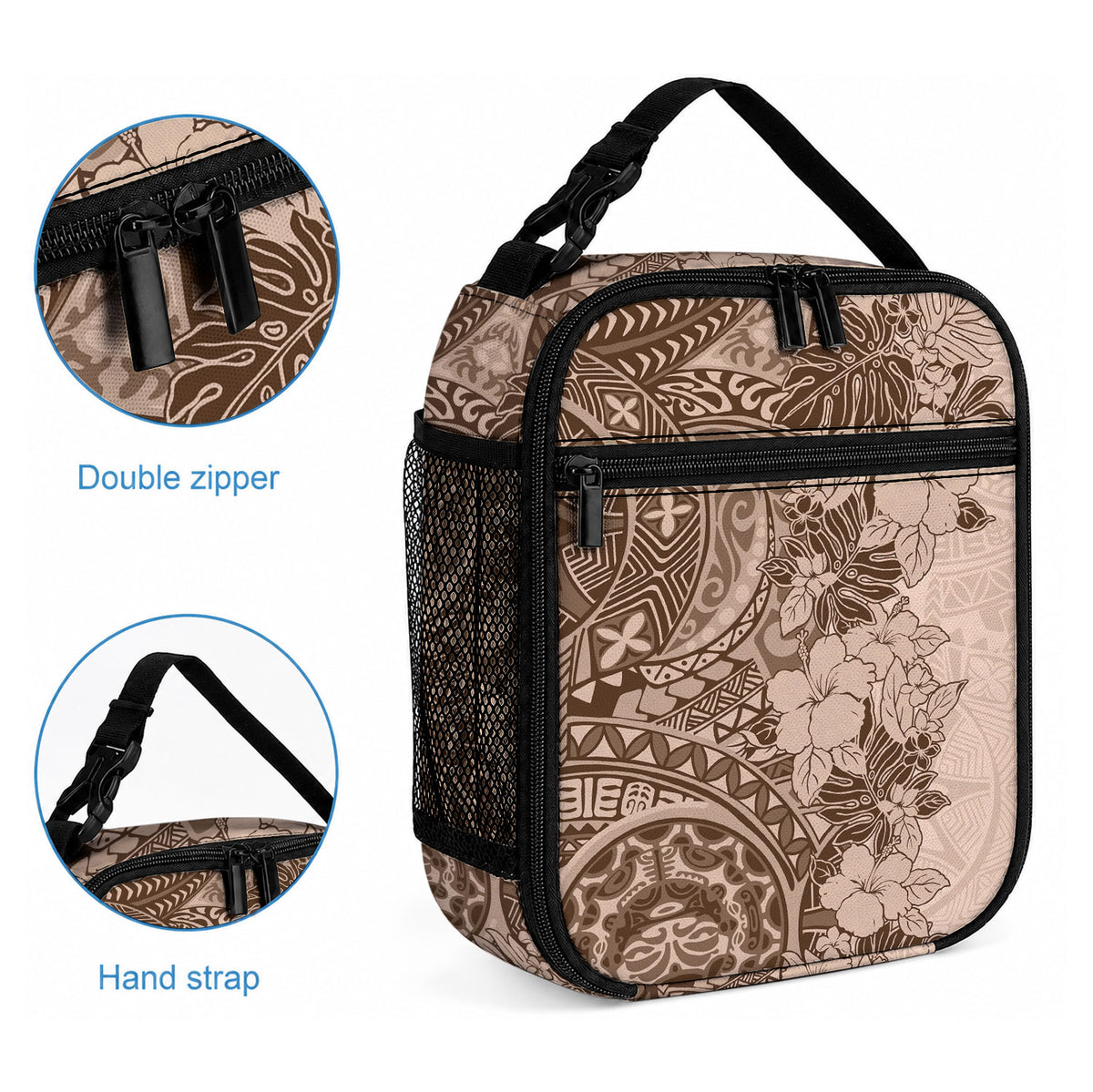 Polynesia Lunch Bag Hibiscus and Hawaiian Tribal Tattoo Retro Style Pink Pastel LT9 - Polynesian Pride