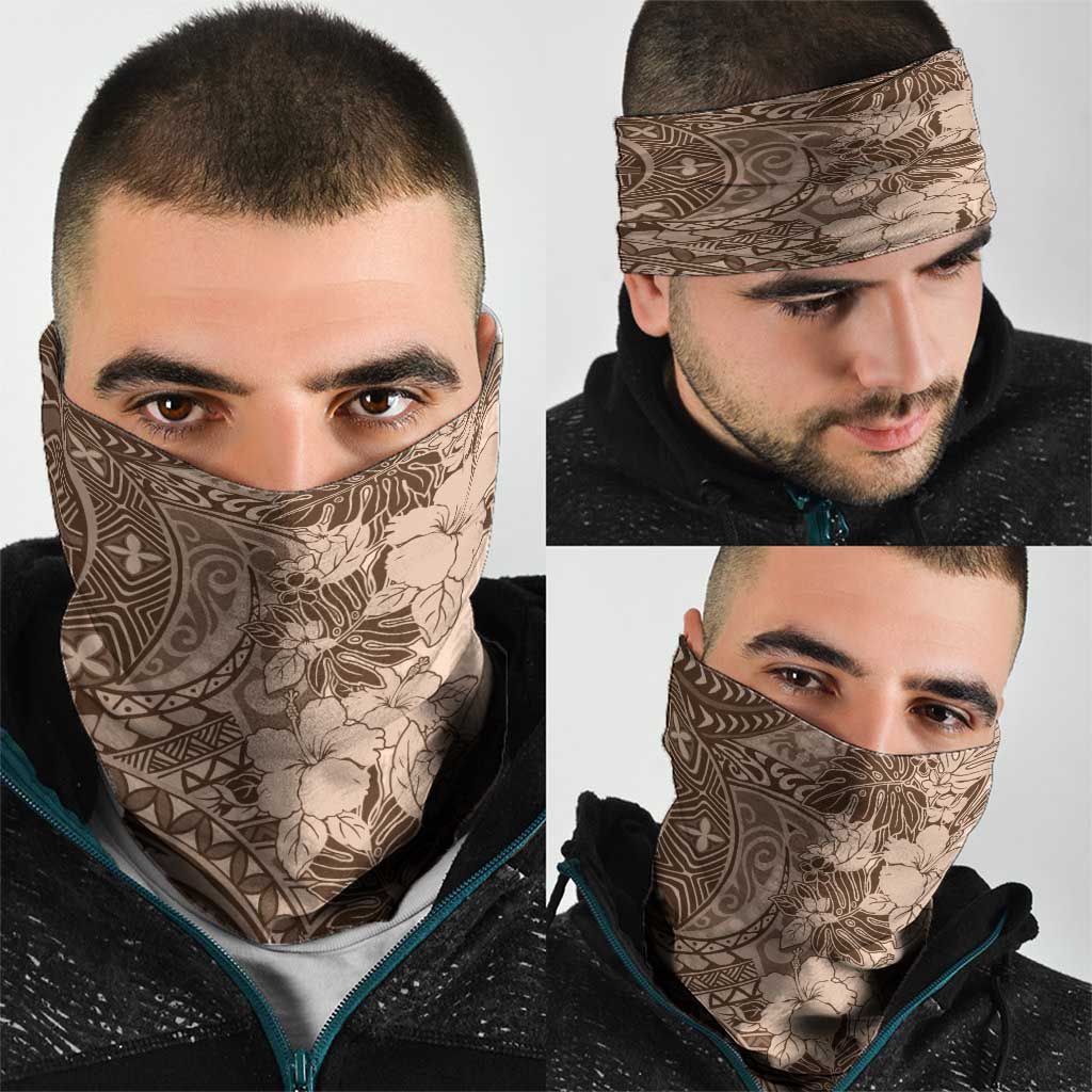 Polynesia Neck Gaiter Hibiscus Hawaiian Tribal Tattoo Retro Pink Pastel - Polynesian Pride