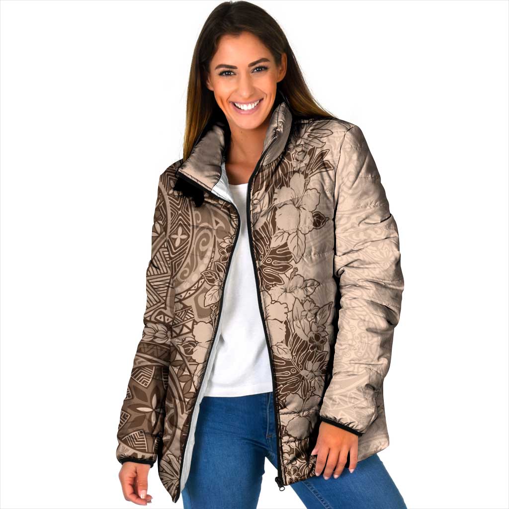 Polynesia Padded Jacket Hibiscus Hawaiian Tribal Tattoo Retro Pink Pastel - Polynesian Pride