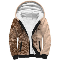 Polynesia Sherpa Hoodie Hibiscus and Hawaiian Tribal Tattoo Retro Style Pink Pastel LT9 Unisex Pink Pastel - Polynesian Pride