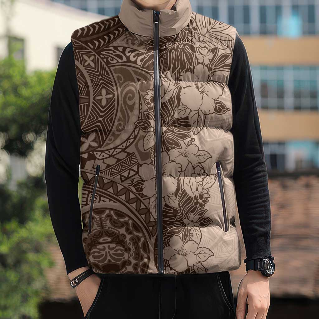 Polynesia Sleeveless Puffer Jacket Hibiscus Hawaiian Tribal Tattoo Retro Pink Pastel - Polynesian Pride
