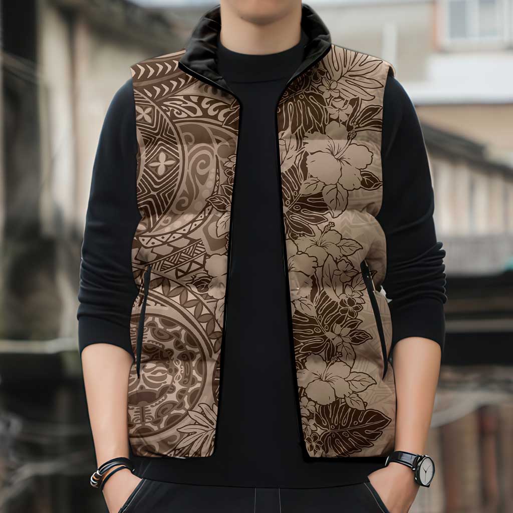 Polynesia Sleeveless Puffer Jacket Hibiscus Hawaiian Tribal Tattoo Retro Pink Pastel - Polynesian Pride
