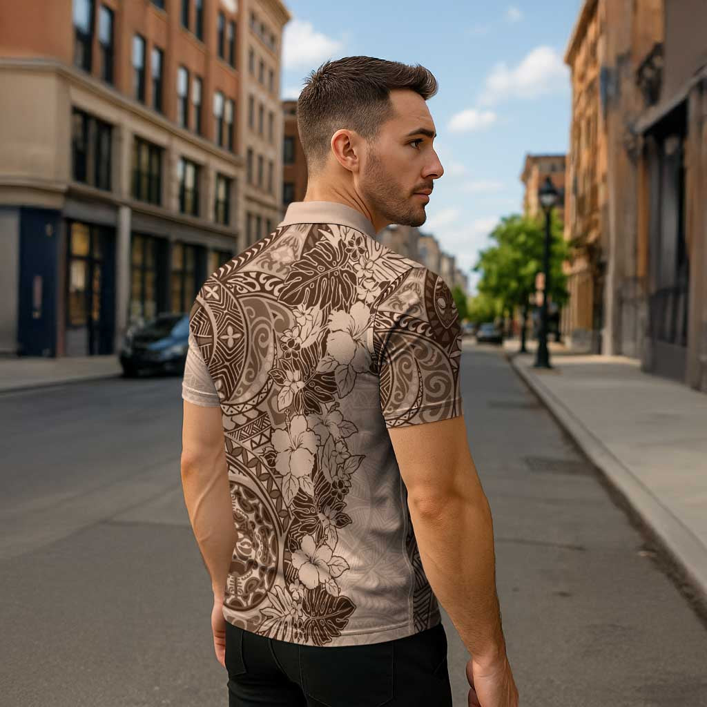 Polynesia Zipper Polo Shirt Hibiscus Hawaiian Tribal Tattoo Retro Pink Pastel - Polynesian Pride