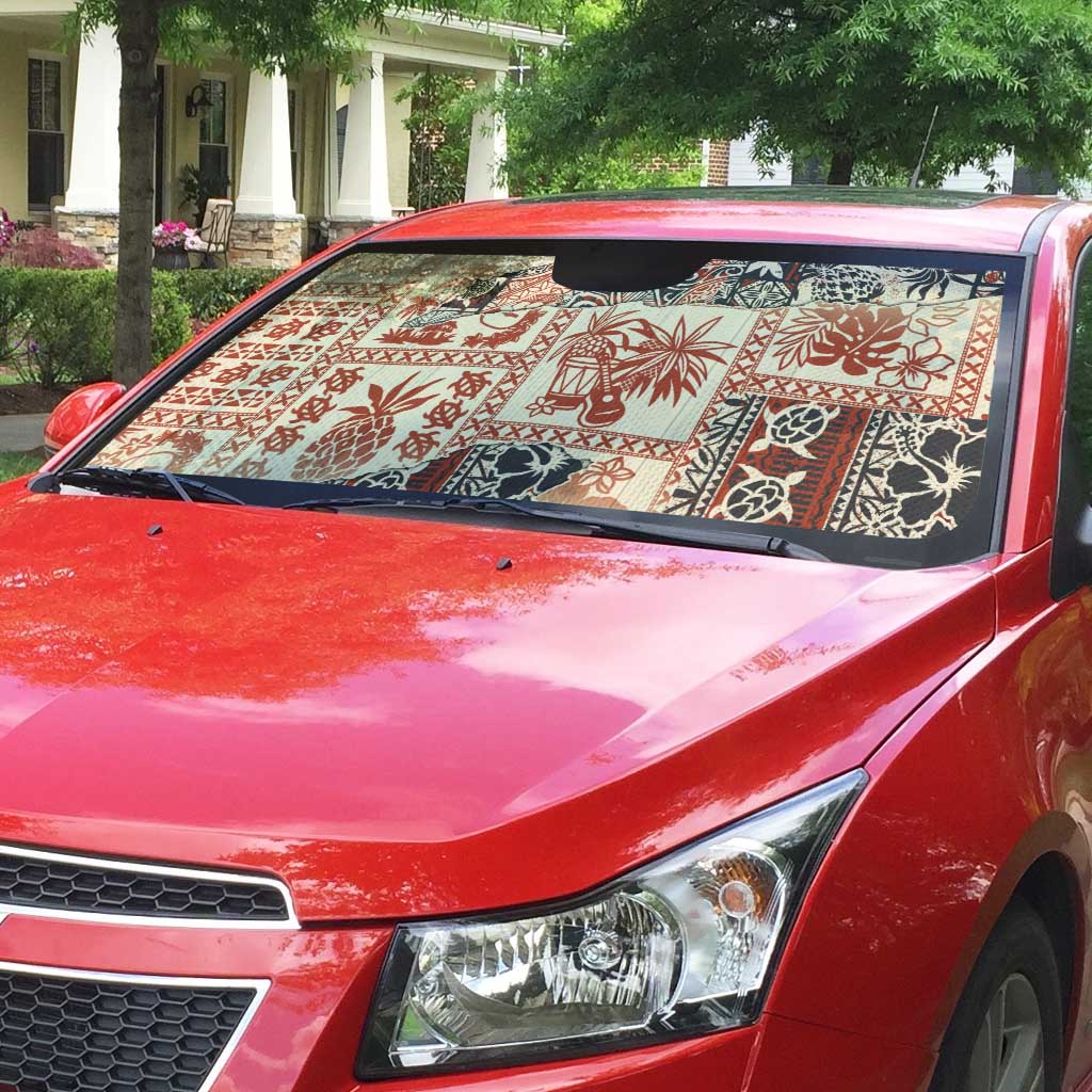 Hawaii Beige Version Auto Sun Shade Aloha Tribal Pattern - Polynesian Pride