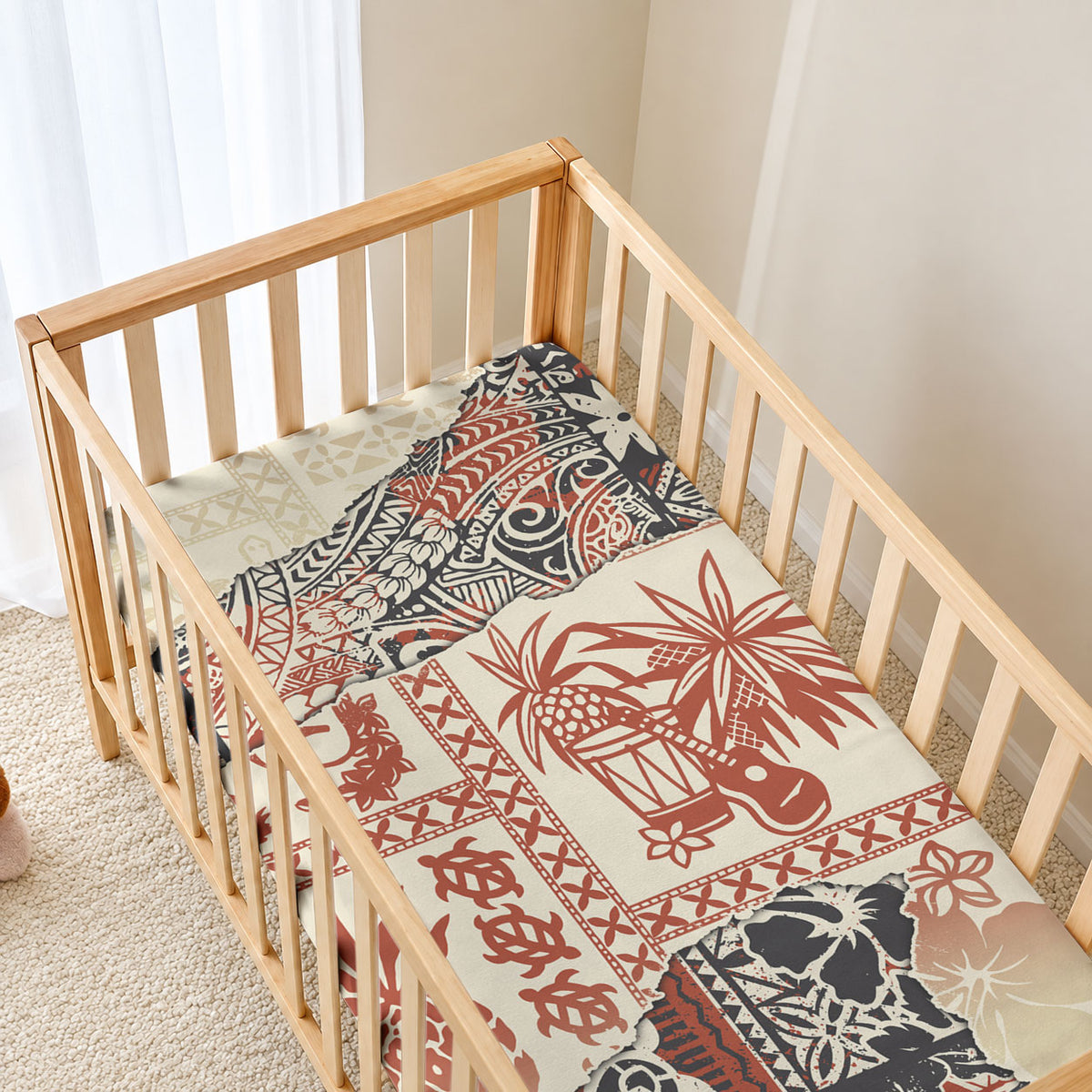Hawaii Baby Bed Cover Aloha Tribal Pattern Beige Version LT9 - Polynesian Pride
