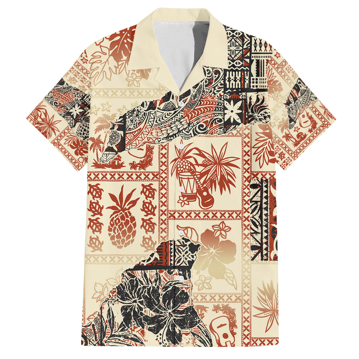 Hawaii Family Matching Summer Maxi Dress and Hawaiian Shirt Aloha Tribal Pattern Beige Version LT9 Dad's Shirt - Short Sleeve Beige - Polynesian Pride