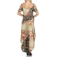 Hawaii Family Matching Summer Maxi Dress and Hawaiian Shirt Aloha Tribal Pattern Beige Version LT9 - Polynesian Pride
