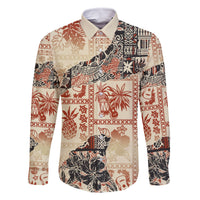 Hawaii Family Matching Tank Maxi Dress and Hawaiian Shirt Aloha Tribal Pattern Beige Version LT9 Dad's Shirt - Long Sleeve Beige - Polynesian Pride