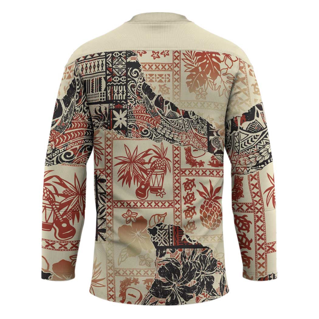 Hawaii Beige Version Hockey Jersey Aloha Tribal Pattern LT9 - Polynesian Pride