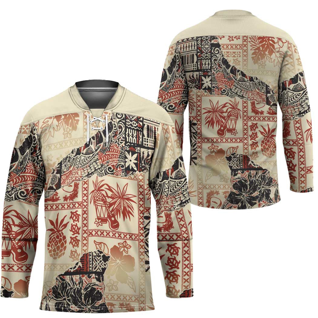 Hawaii Beige Version Hockey Jersey Aloha Tribal Pattern LT9 - Polynesian Pride