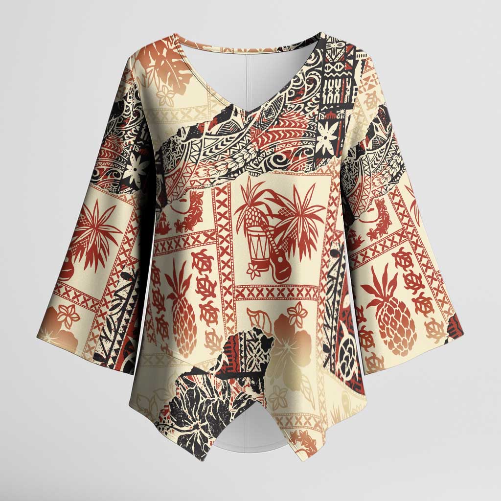 Hawaii Beige Version Kimono Sleeve Blouse Aloha Tribal Pattern - Polynesian Pride