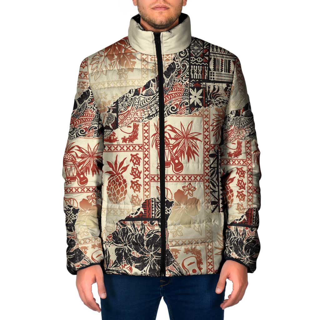 Hawaii Beige Version Padded Jacket Aloha Tribal Pattern - Polynesian Pride
