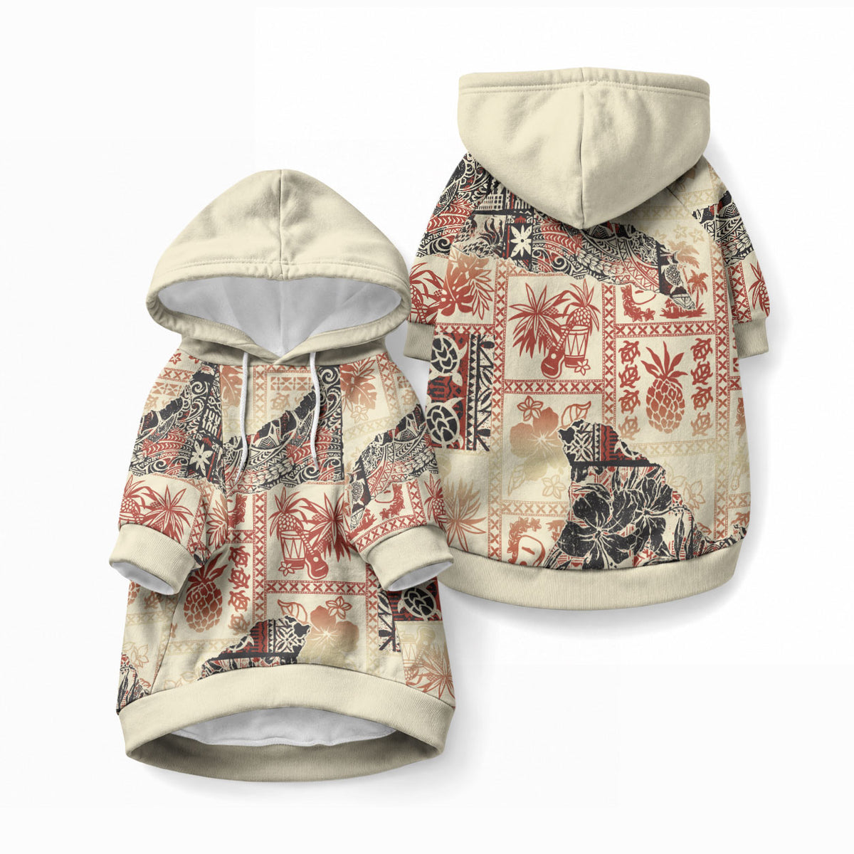 Hawaii Pet Hoodie Aloha Tribal Pattern Beige Version LT9 Pullover Beige - Polynesian Pride