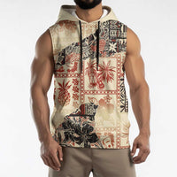 Hawaii Beige Version Sleeveless Hoodie Aloha Tribal Pattern - Polynesian Pride