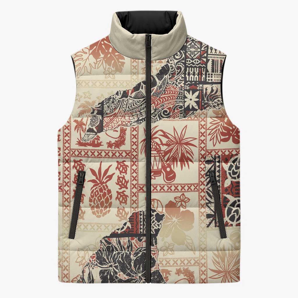 Hawaii Beige Version Sleeveless Puffer Jacket Aloha Tribal Pattern - Polynesian Pride