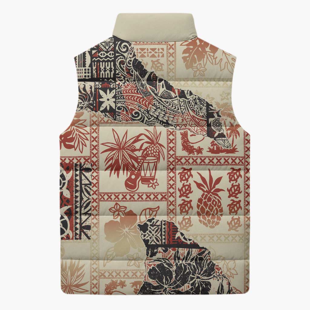 Hawaii Beige Version Sleeveless Puffer Jacket Aloha Tribal Pattern - Polynesian Pride