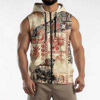 Hawaii Beige Version Sleeveless Zip Hoodie Aloha Tribal Pattern - Polynesian Pride