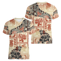 Hawaii Women V Neck T Shirt Aloha Tribal Pattern Beige Version LT9 - Polynesian Pride