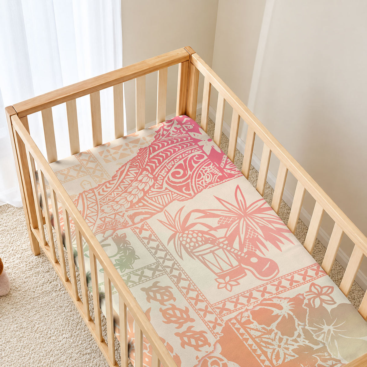 Hawaii Baby Bed Cover Aloha Tribal Pattern Sweat Pink Ombre LT9 - Polynesian Pride