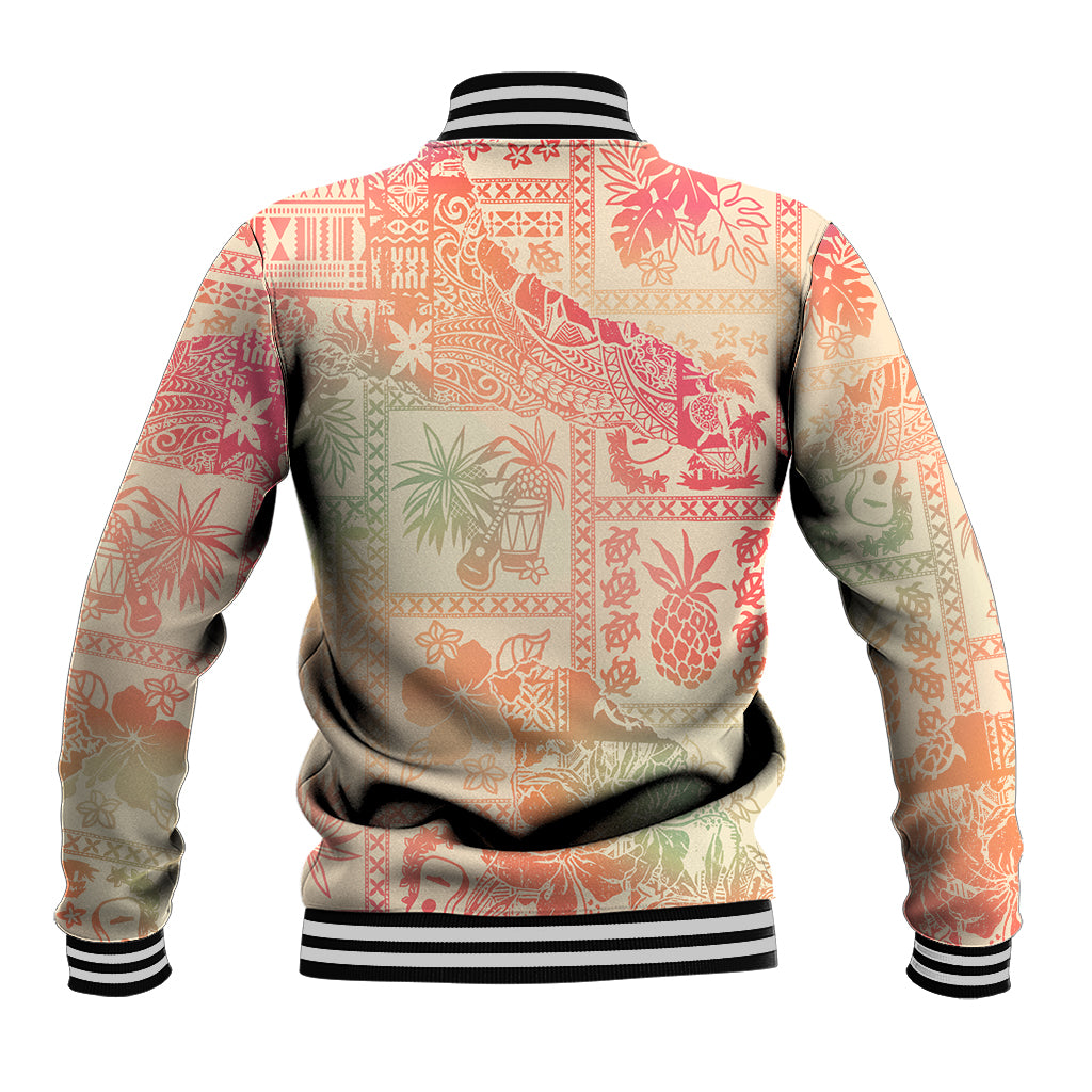 Hawaii Baseball Jacket Aloha Tribal Pattern Sweat Pink Ombre LT9 - Polynesian Pride