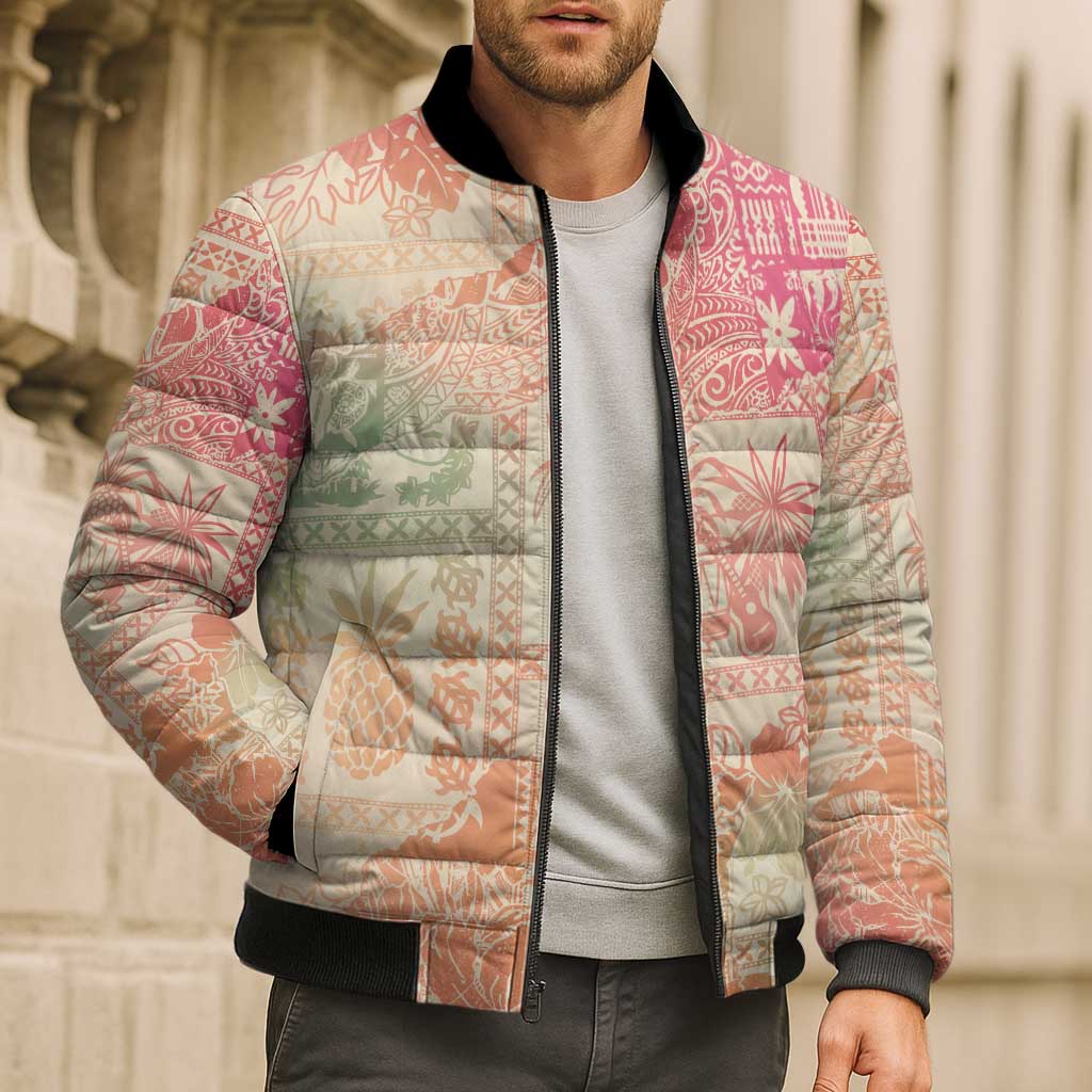 Hawaii Sweat Pink Ombre Bomber Puffer Jacket Aloha Tribal Pattern - Polynesian Pride