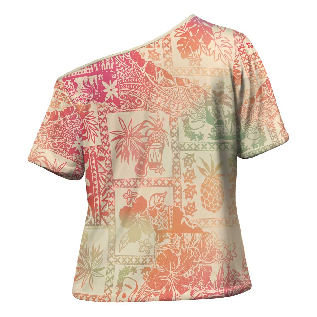 Hawaii Sweat Pink Ombre Cross Shoulder Shirt Aloha Tribal Pattern - Polynesian Pride