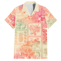 Hawaii Family Matching Off Shoulder Long Sleeve Dress and Hawaiian Shirt Aloha Tribal Pattern Sweat Pink Ombre LT9 Dad's Shirt - Short Sleeve Pink - Polynesian Pride