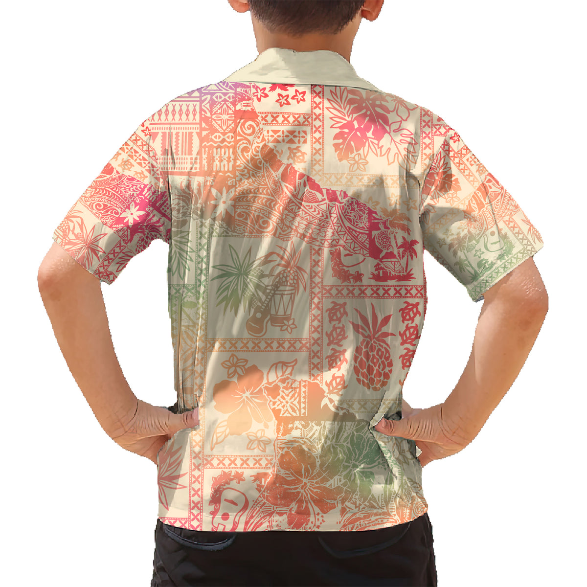 Hawaii Family Matching Short Sleeve Bodycon Dress and Hawaiian Shirt Aloha Tribal Pattern Sweat Pink Ombre LT9 - Polynesian Pride