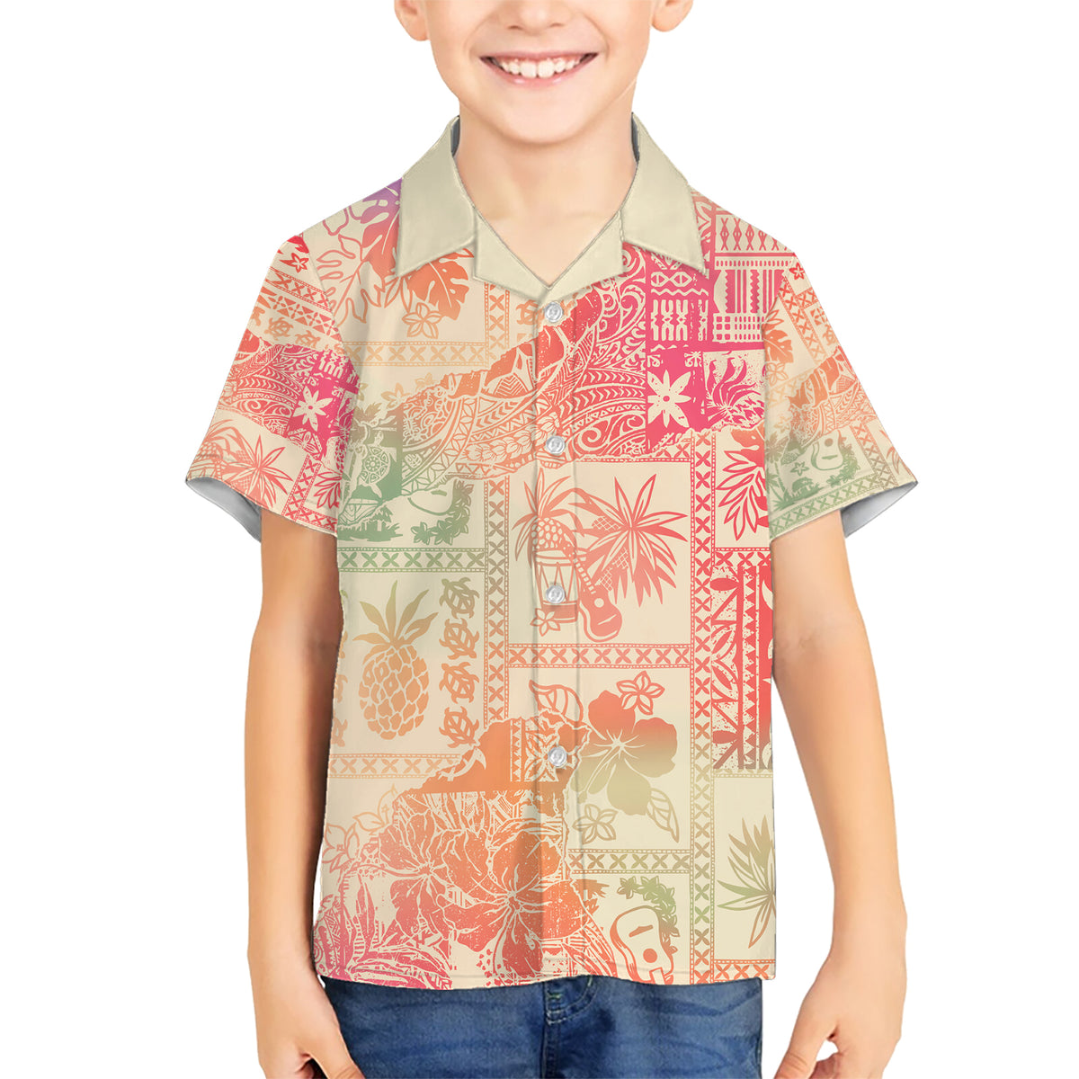 Hawaii Kid Hawaiian Shirt Aloha Tribal Pattern Sweat Pink Ombre LT9 Kid Pink - Polynesian Pride