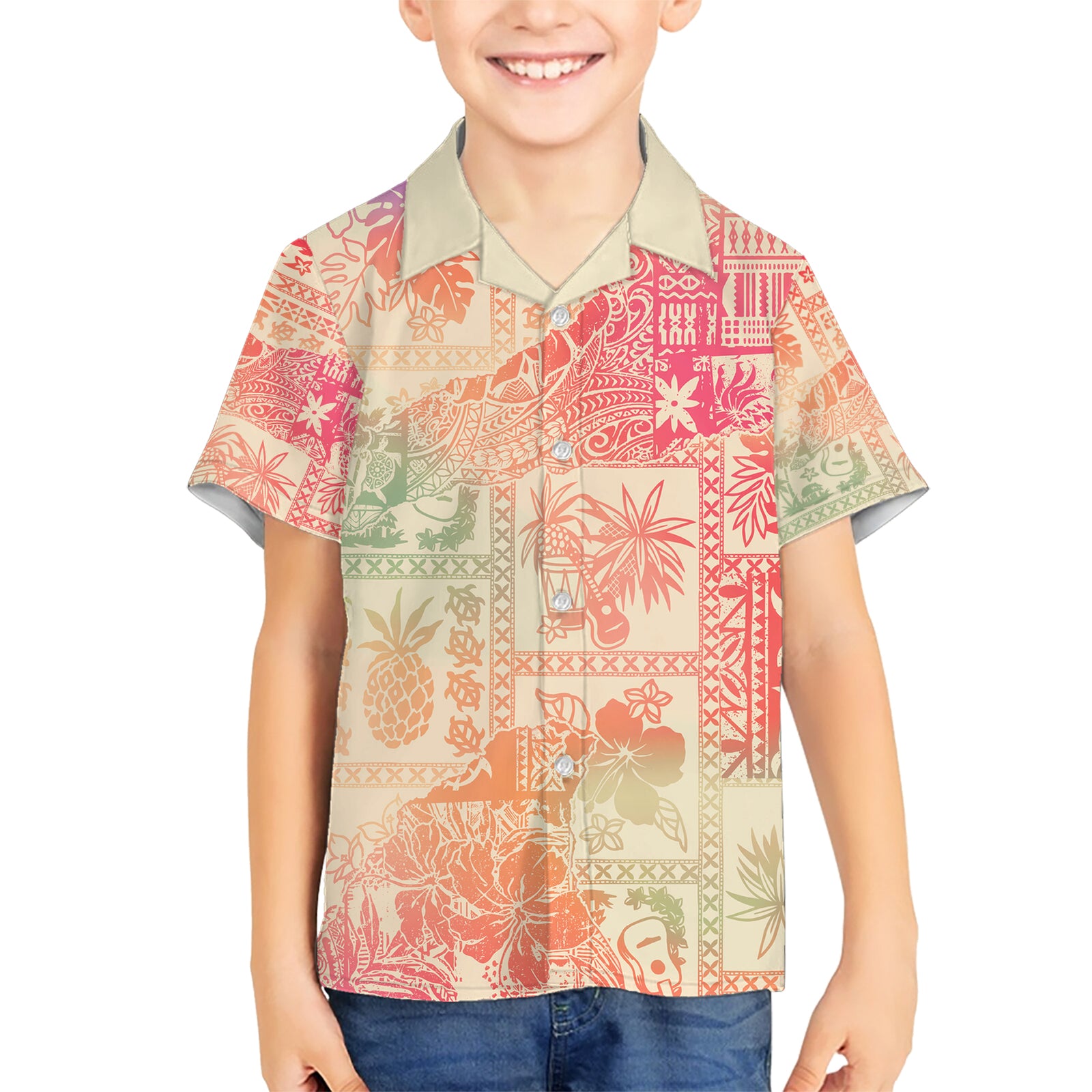 Hawaii Kid Hawaiian Shirt Aloha Tribal Pattern Sweat Pink Ombre LT9 Kid Pink - Polynesian Pride