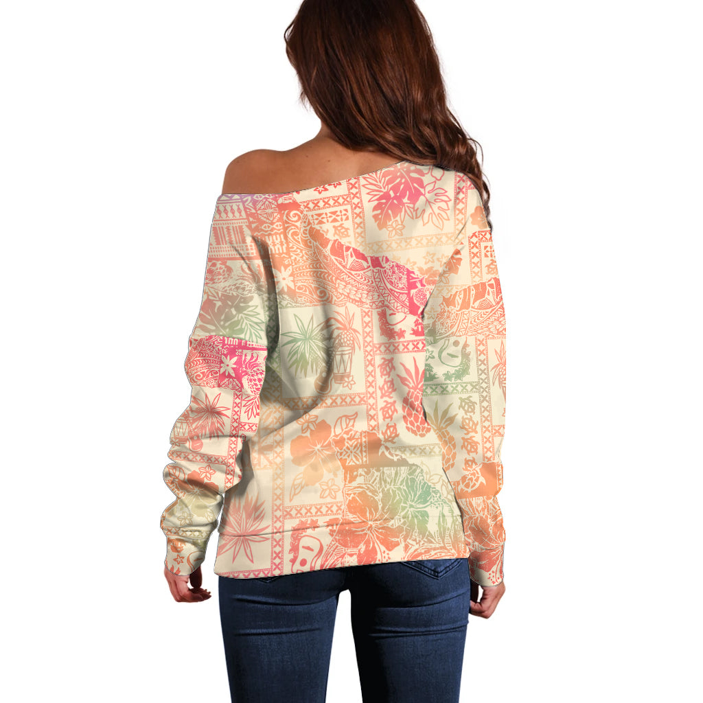Hawaii Off Shoulder Sweater Aloha Tribal Pattern Sweat Pink Ombre LT9 - Polynesian Pride