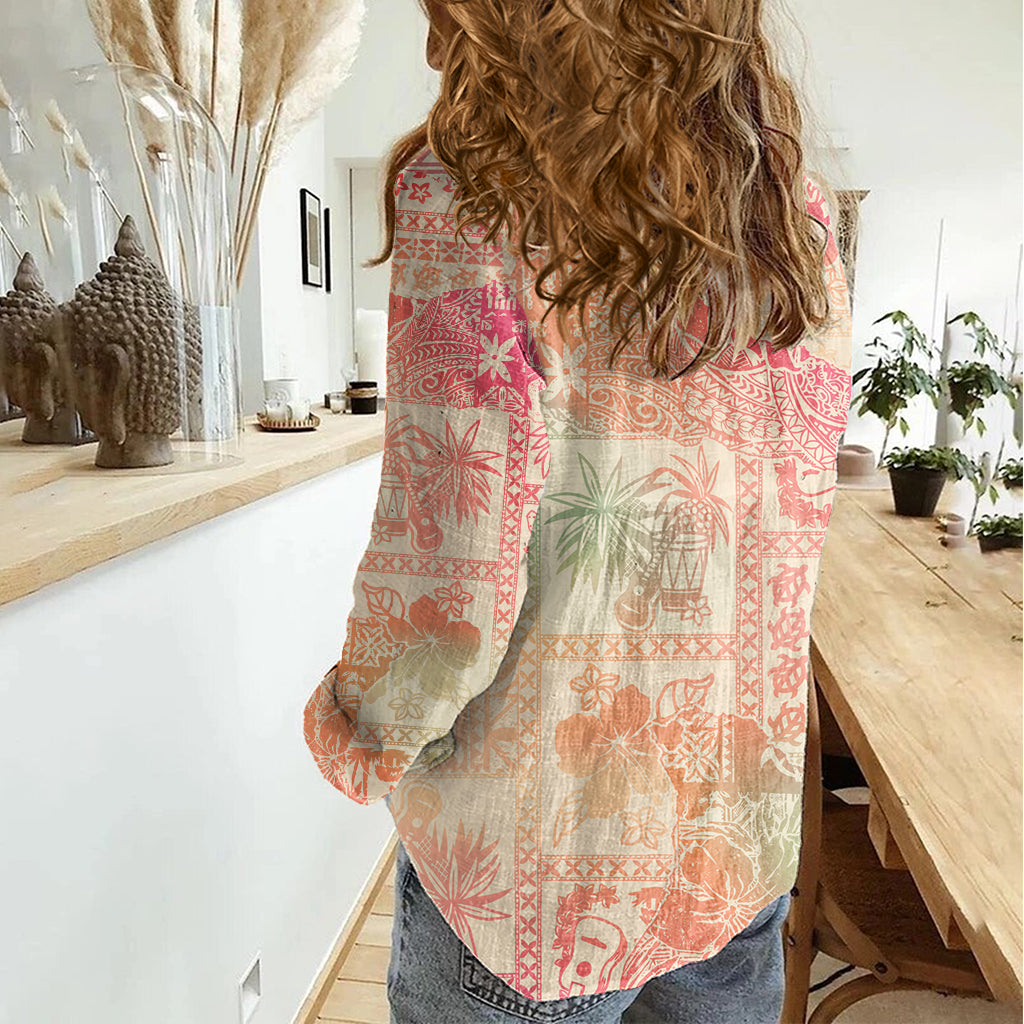 Hawaii Women Casual Shirt Aloha Tribal Pattern Sweat Pink Ombre LT9 - Polynesian Pride
