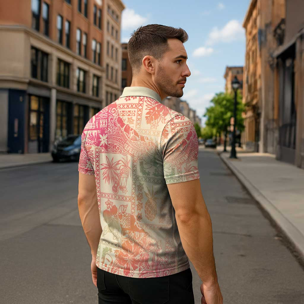 Hawaii Sweat Pink Ombre Zipper Polo Shirt Aloha Tribal Pattern - Polynesian Pride