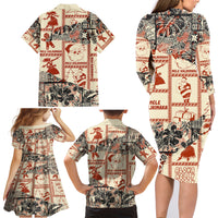 Aloha Hawaii Christmas Family Matching Long Sleeve Bodycon Dress and Hawaiian Shirt Mele Kalikimaka Tapa Tribal Retro Style LT9 - Polynesian Pride