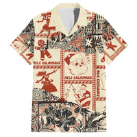 Aloha Hawaii Christmas Family Matching Tank Maxi Dress and Hawaiian Shirt Mele Kalikimaka Tapa Tribal Retro Style LT9 Dad's Shirt - Short Sleeve Beige - Polynesian Pride