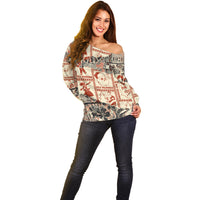 Aloha Hawaii Christmas Off Shoulder Sweater Mele Kalikimaka Tapa Tribal Retro Style LT9 - Polynesian Pride