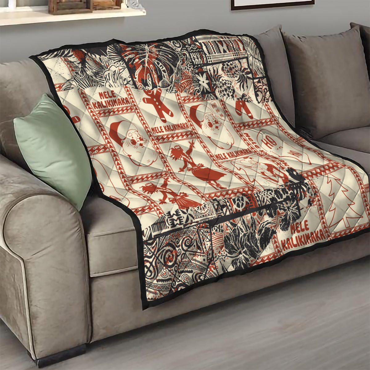 Aloha Hawaii Christmas Quilt Mele Kalikimaka Tapa Tribal Retro Style LT9 - Polynesian Pride