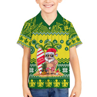 Cook Islands Christmas Family Matching Long Sleeve Bodycon Dress and Hawaiian Shirt Santa Beach Meri Kiritimiti LT9 Son's Shirt Green - Polynesian Pride