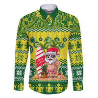 Cook Islands Christmas Family Matching Short Sleeve Bodycon Dress and Hawaiian Shirt Santa Beach Meri Kiritimiti LT9 Dad's Shirt - Long Sleeve Green - Polynesian Pride