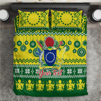 Personalised Cook Islands Christmas Bedding Set Santa Beach Meri Kiritimiti LT9 Green - Polynesian Pride