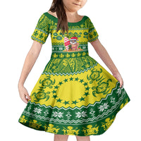 Personalised Cook Islands Christmas Family Matching Tank Maxi Dress and Hawaiian Shirt Santa Beach Meri Kiritimiti LT9 Daughter's Dress Green - Polynesian Pride