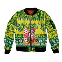 Personalised Cook Islands Christmas Sleeve Zip Bomber Jacket Santa Beach Meri Kiritimiti LT9 Unisex Green - Polynesian Pride