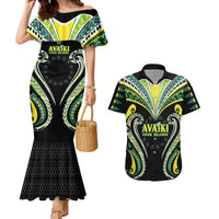 Custom Rugby Cook Islands Avaiki Couples Matching Mermaid Dress and Hawaiian Shirt Black Kuki Airani Tribal Maori Inspired LT9 Black - Polynesian Pride