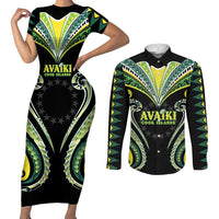 Custom Rugby Cook Islands Avaiki Couples Matching Short Sleeve Bodycon Dress and Long Sleeve Button Shirt Black Kuki Airani Tribal Maori Inspired LT9 Black - Polynesian Pride