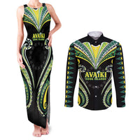 Custom Rugby Cook Islands Avaiki Couples Matching Tank Maxi Dress and Long Sleeve Button Shirt Black Kuki Airani Tribal Maori Inspired LT9 Black - Polynesian Pride