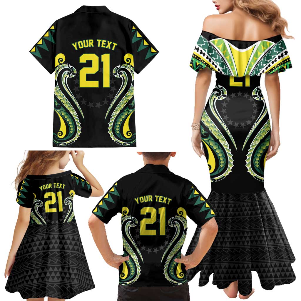 Custom Rugby Cook Islands Avaiki Family Matching Mermaid Dress and Hawaiian Shirt Black Kuki Airani Tribal Maori Inspired LT9 - Polynesian Pride