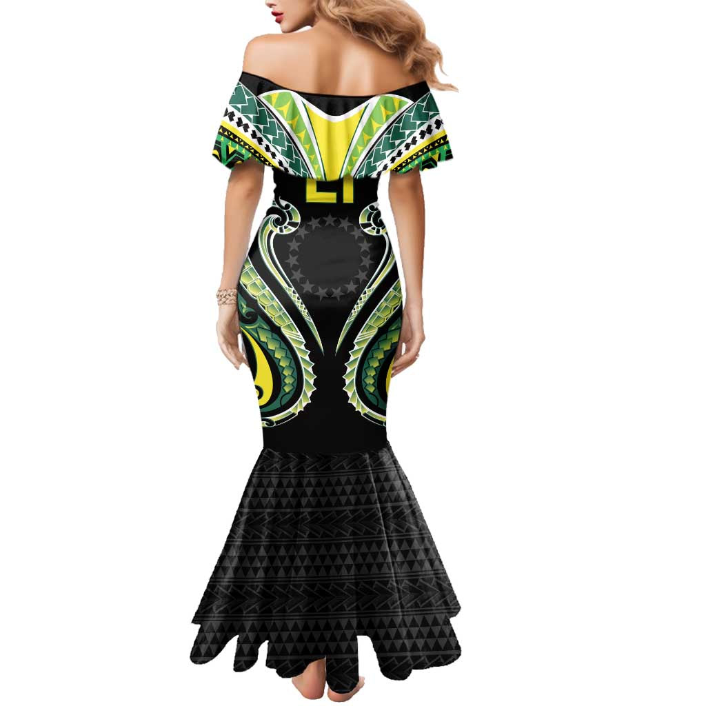 Custom Rugby Cook Islands Avaiki Family Matching Mermaid Dress and Hawaiian Shirt Black Kuki Airani Tribal Maori Inspired LT9 - Polynesian Pride